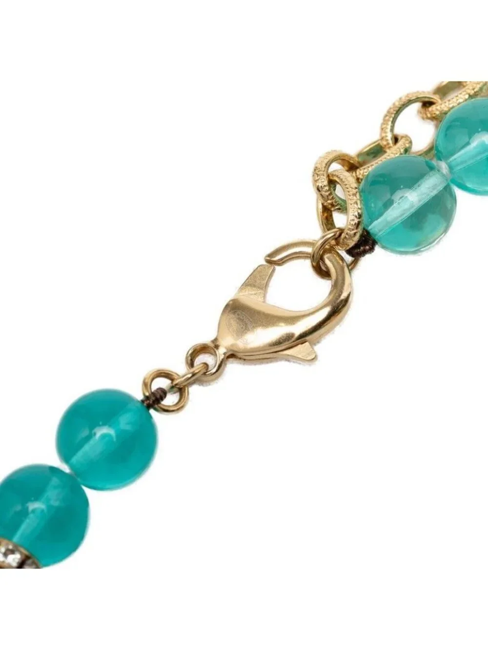 Chanel CC Logo Necklace Gold Blue Plated Rhinestone